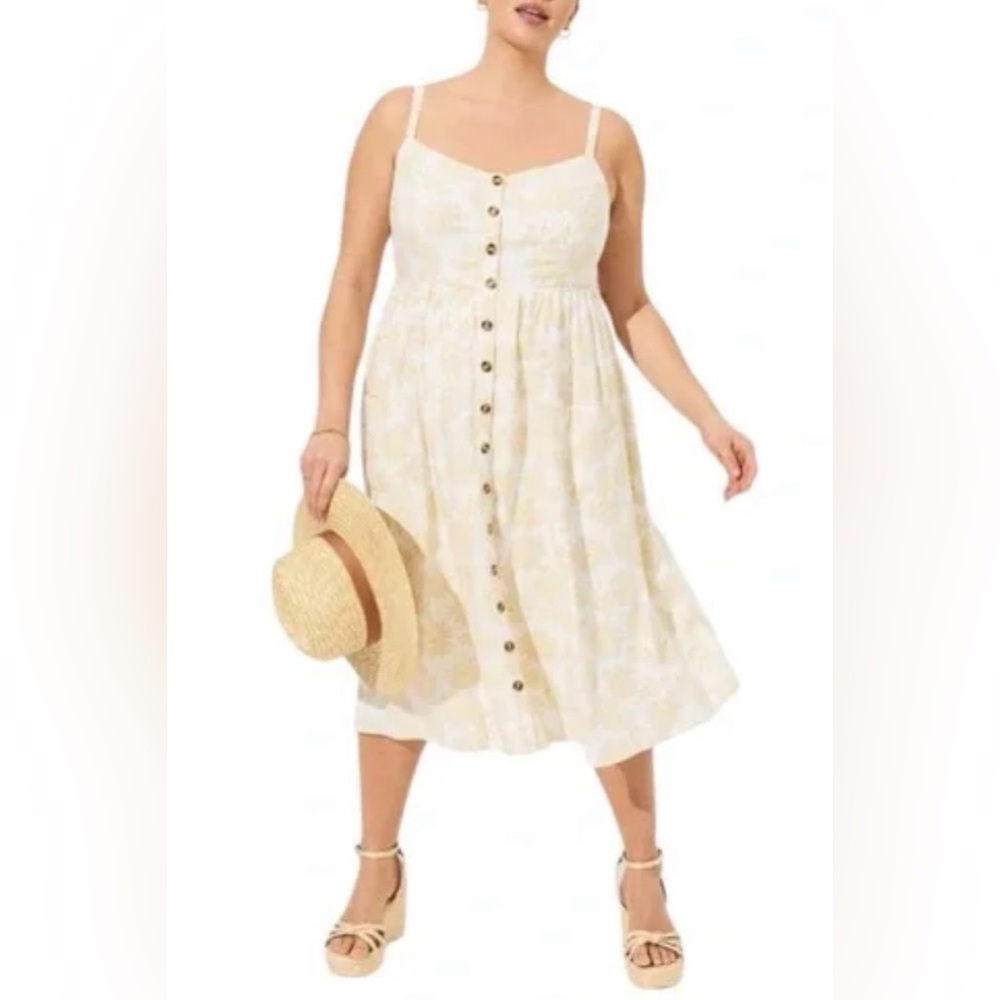 Torrid Daisy Pattern Linen Feel Button Front Dres… - image 1